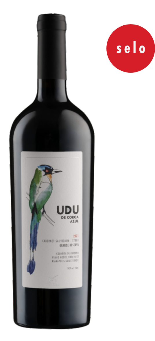 Udu de Coroa Azul, safra 2021, 50% Cabernet Sauvignon e 50% Syrah